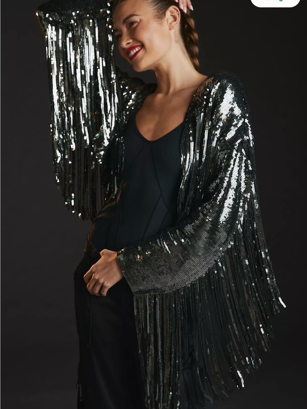 Anthropologie Black Sequin Fringe Blazer Jacket